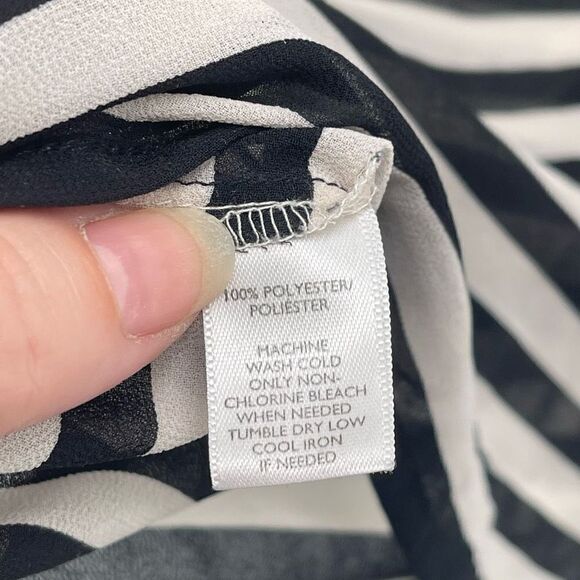 LOFT Womens Blouse Top Long Sleeve Striped Sheer Polyester Black White Size XSP - Picture 8 of 12